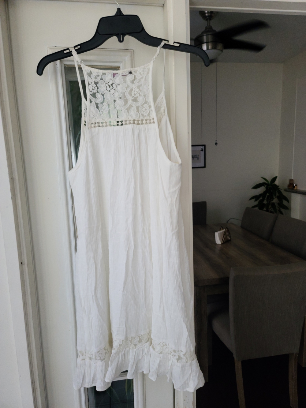 White Lace-Panel Mini Dress with Tassel Tie - Picture 6 of 6